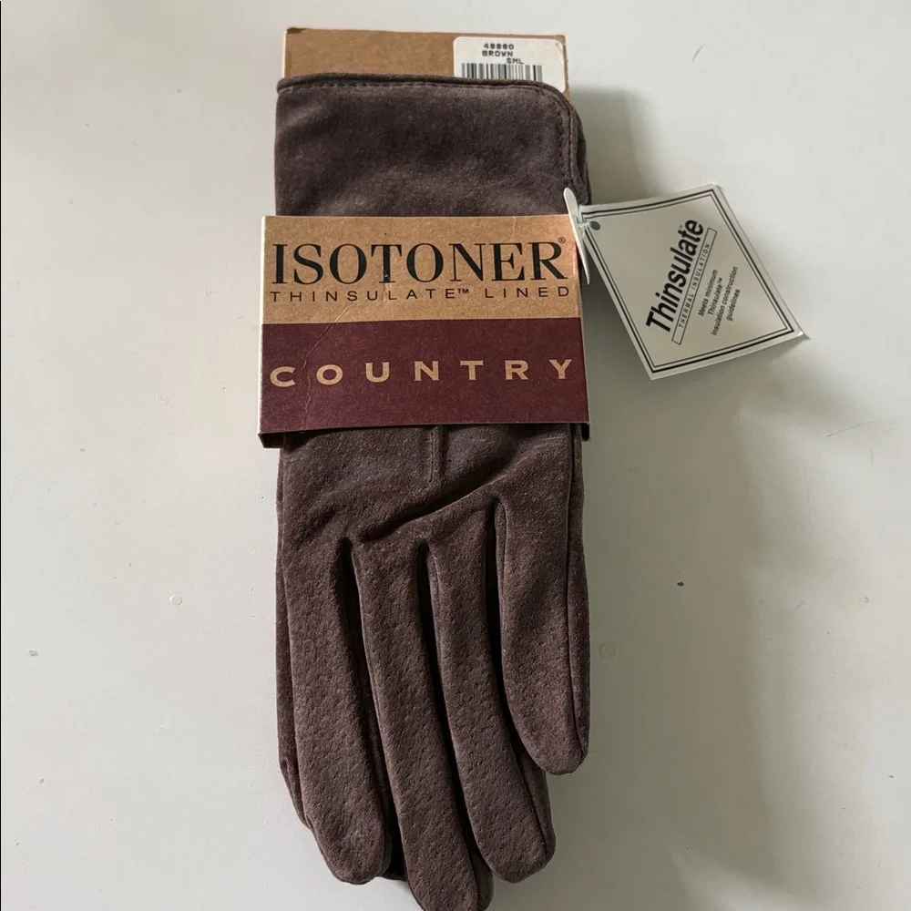 isotoner Country Suede gloves  Dark Brown Thinsulate-Lined  ladies size S  NWT - Picture 8 of 10